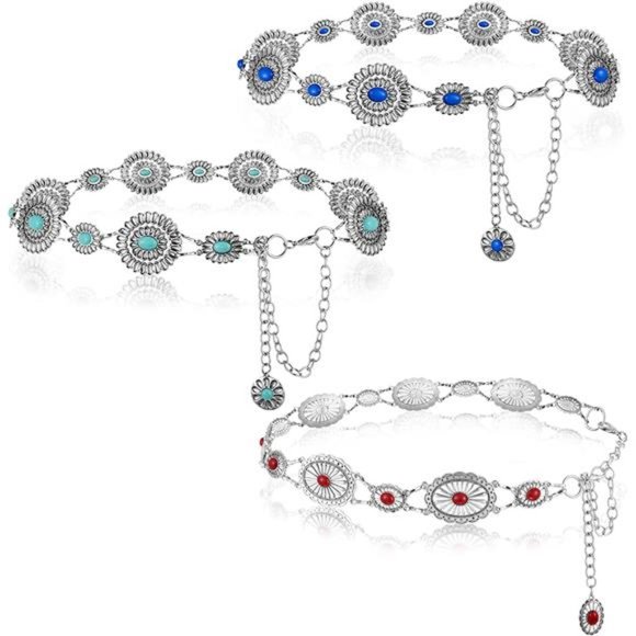 Junkin Pcs Concho Western Turquoise Chain Belts Antique Waist